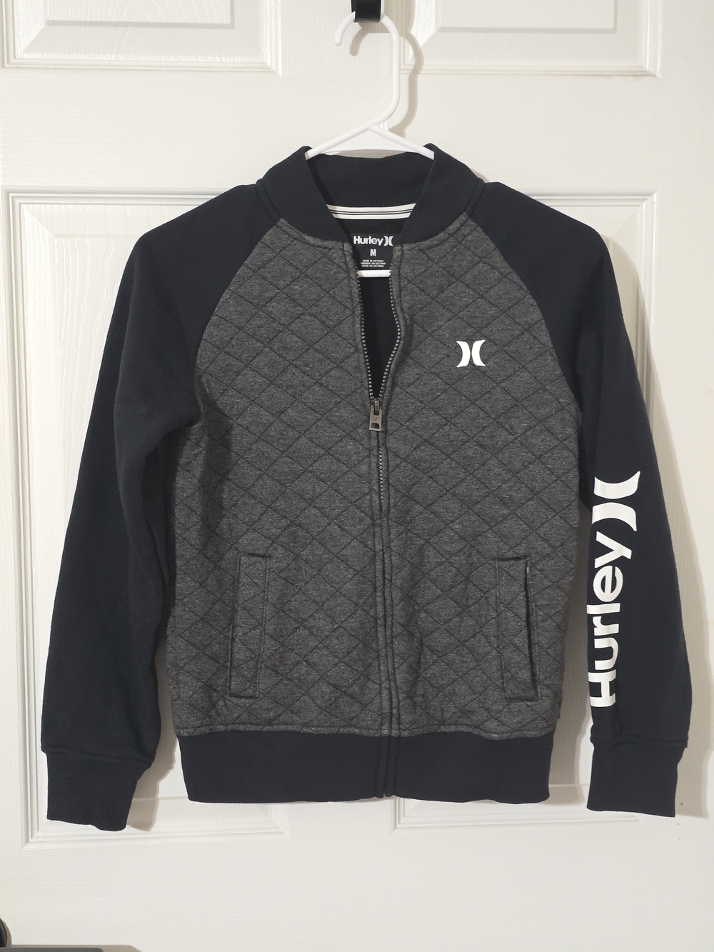 Hurley Quilted Charcoal & Black Bomber Jacket
